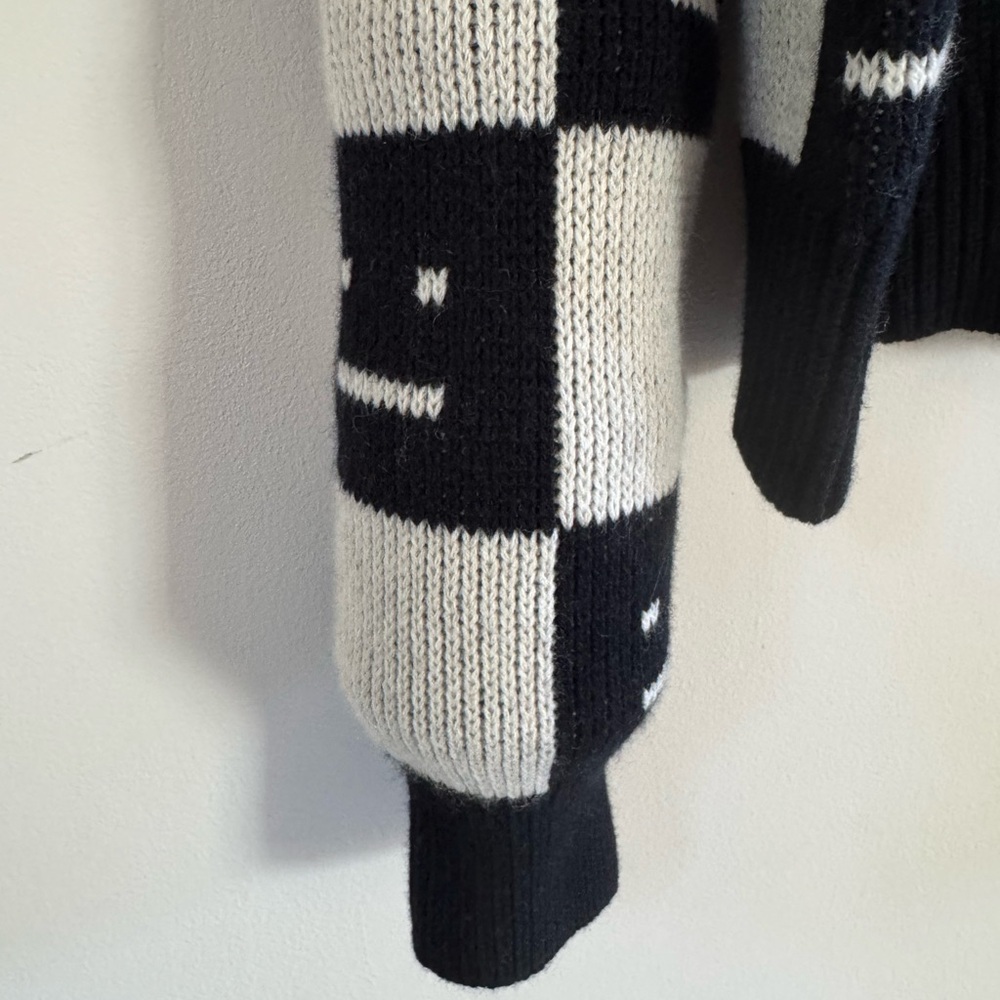 Acne Studios Face Checkerboard Wool Sweater Black‎ Oatmeal Beige XS - Picture 6 of 9